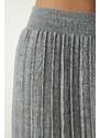 Happiness İstanbul Women's Gray Ribbed Knitwear Crop Skirt Suit