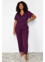 Trendyol Curve Damson Lace Knitted Pajamas Set