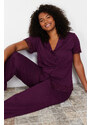 Trendyol Curve Damson Lace Knitted Pajamas Set