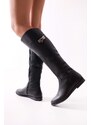 Shoeberry Women's Meroni Black Buckle Boots with Black Skin.