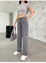 BİKELİFE Women's Gray High Waist Lycra Flexible Wide Leg Jeans