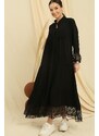 By Saygı Laced Oversize Viscose Dress with Half Button Front Sleeves and Hem