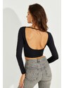 Cool & Sexy Women's Black Open Back Crop Blouse CY430