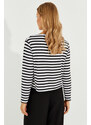 Cool & Sexy Women's Black and White Boat Neck Striped Blouse