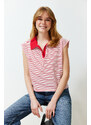 Trendyol Red Striped Polo Neck Regular/Normal Pattern Knitted T-Shirt