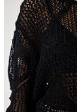 Happiness İstanbul Women's Black Openwork Seasonal Knitwear Sweater