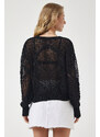 Happiness İstanbul Women's Black Openwork Seasonal Knitwear Sweater