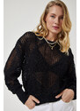 Happiness İstanbul Women's Black Openwork Seasonal Knitwear Sweater