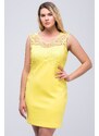 Şans Women's Plus Size Yellow Dress With Lace Detail