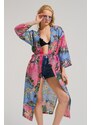 armonika Women's Pink Patterned Long Kimono