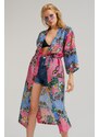 armonika Women's Pink Patterned Long Kimono