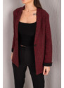 armonika Women's Burgundy Striped Folded Sleeve Single Button Cachet Jacket