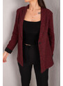 armonika Women's Burgundy Striped Folded Sleeve Single Button Cachet Jacket