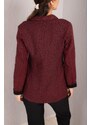 armonika Women's Burgundy Striped Folded Sleeve Single Button Cachet Jacket