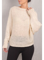 armonika Women's Cream Bat Sleeve Fluffy Knitwear Sweater