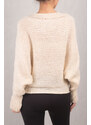 armonika Women's Cream Bat Sleeve Fluffy Knitwear Sweater