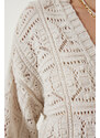 Happiness İstanbul Women's Cream Openwork Seasonal Knitwear Cardigan