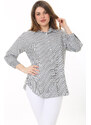 Şans Women's Plus Size Bone Front Buttoned Cuff Striped Shirt