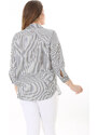 Şans Women's Plus Size Bone Front Buttoned Cuff Striped Shirt