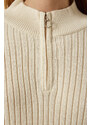 Happiness İstanbul Women's Cream Ribbed Oversize Knitwear Dress