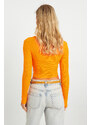 Cool & Sexy Women's Front Knotted Crop Blouse Orange