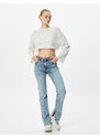 Koton Crop T-Shirt Knit Wide Sleeve Comfort Fit Crew Neck