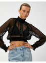 Koton Chiffon Crop Blouse High Neck Long Sleeve