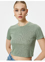 Koton Crop T-Shirt Short Sleeve Crew Neck Modal Blended