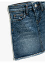 Koton Mini Denim Skirt with Pockets, Tassels at the Hem, Button Fastening, Adjustable Elastic Waist.