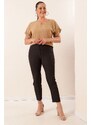 By Saygı Large Size Lycra Plus Size Trousers Black with Elastic Waist and Pocket.