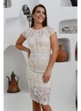 Carmen Beige Lace Short Sleeve Wedding Dress