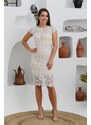 Carmen Beige Lace Short Sleeve Wedding Dress