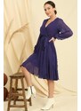 By Saygı Double Breasted Neck Long Sleeve Lined Chiffon Dress