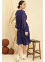 By Saygı Double Breasted Neck Long Sleeve Lined Chiffon Dress