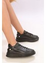 Shoeberry Women's Raino Black Skin Casual Sneaker Shoes.