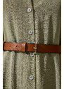 Happiness İstanbul Women's Khaki Belted Woven Dress