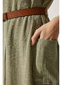 Happiness İstanbul Women's Khaki Belted Woven Dress