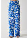 Happiness İstanbul Women's Blue White Patterned Knitted Crop Blouse Palazzo Suit