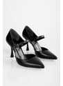 Shoeberry Women's Mathis Black Skin Heeled Shoes Stiletto