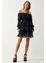 Happiness İstanbul Women's Black Flounce Chiffon Dress