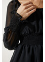 Happiness İstanbul Women's Black Flounce Chiffon Dress