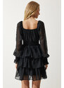 Happiness İstanbul Women's Black Flounce Chiffon Dress