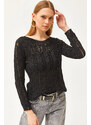 Olalook Women's Black Hair Knit Detail Seasonal Knitwear Blouse