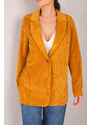 armonika Women's Mustard Single Button Velvet Jacket