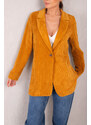 armonika Women's Mustard Single Button Velvet Jacket