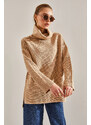 Bianco Lucci Women's Turtleneck Ottoman Knit Oversize Knitwear Sweater