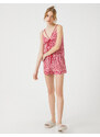 Koton Pajama Top with a Heart Print and Thin Straps V-neck