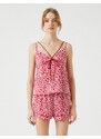 Koton Pajama Top with a Heart Print and Thin Straps V-neck