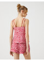 Koton Pajama Top with a Heart Print and Thin Straps V-neck
