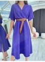 Laluvia Purple Double Breasted Dress With A Belt